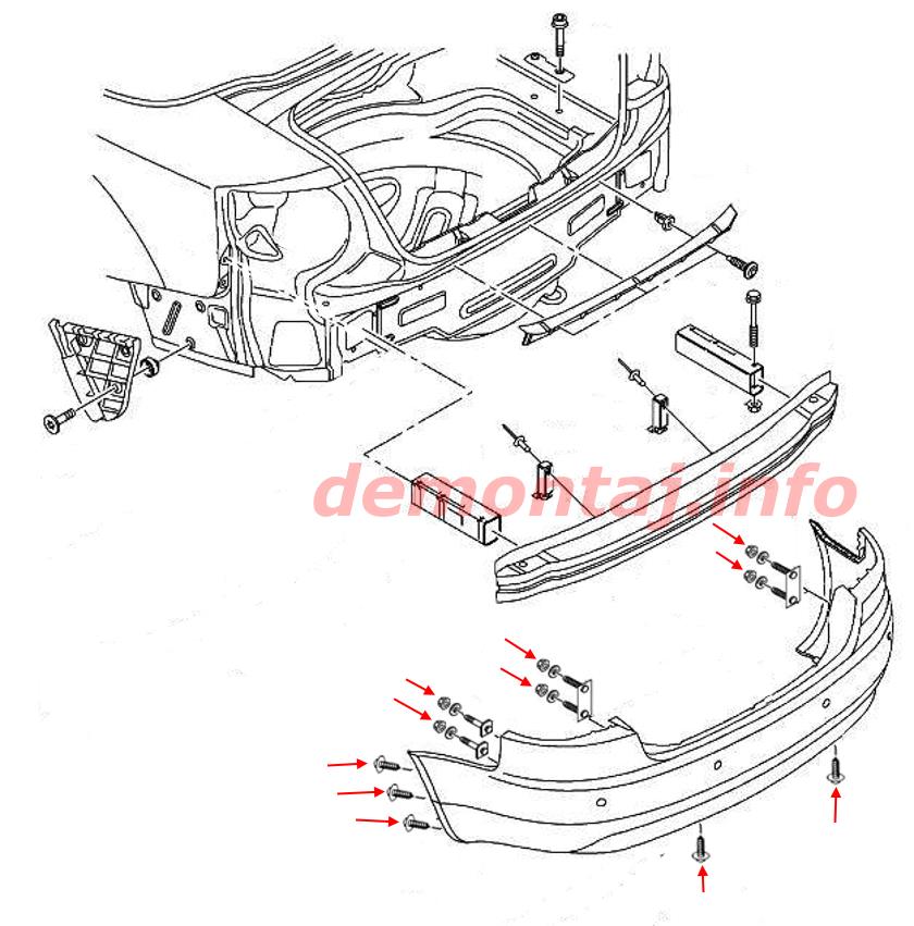 Схема крепления заднего бампера Audi A4 B7 (2004-2008) 