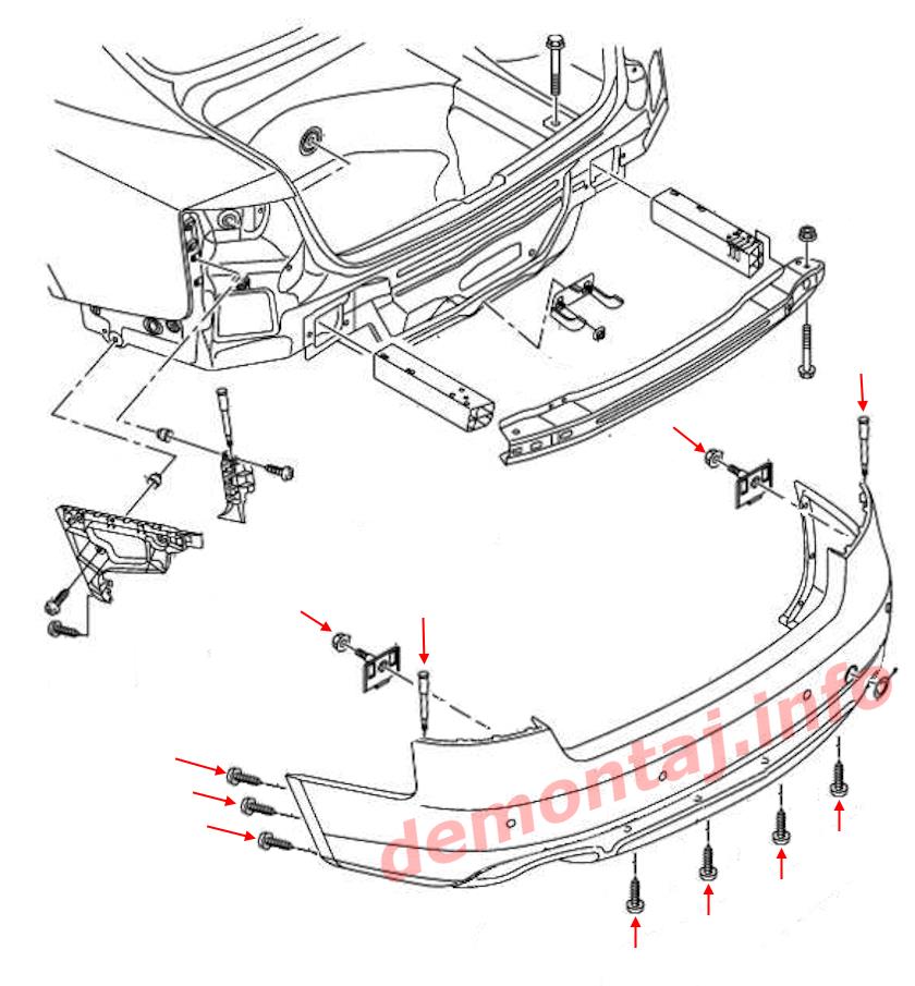 Схема крепления заднего бампера Audi A4 B8 (2008–2016)