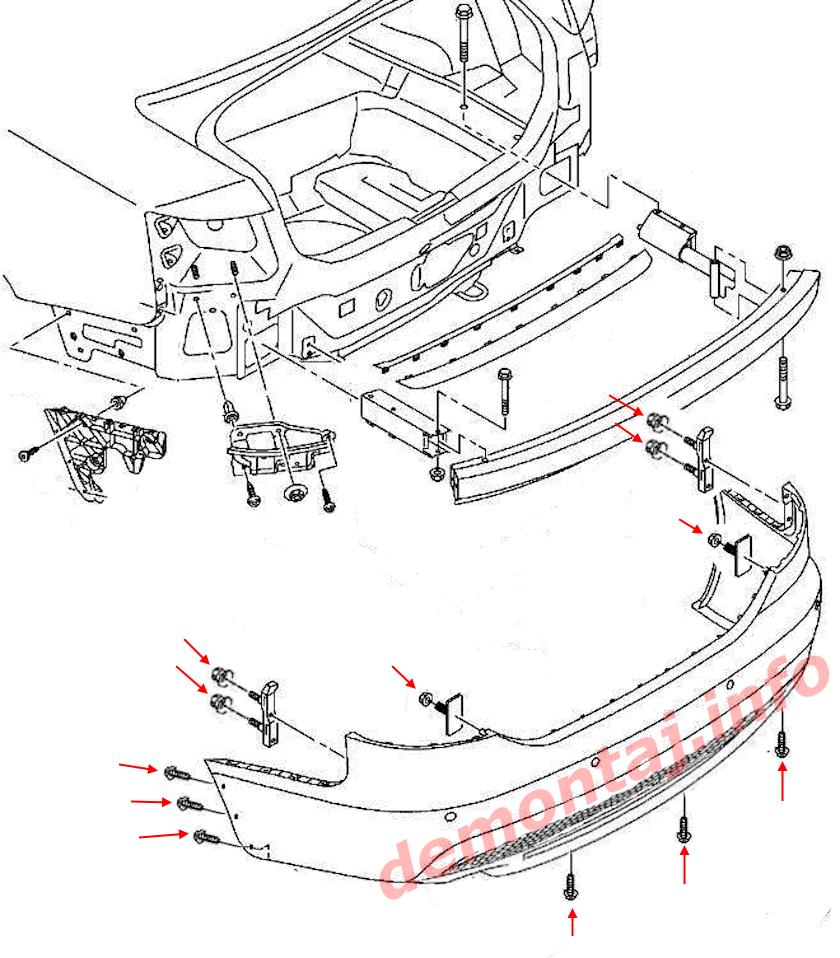 Схема крепления заднего бампера Audi A6 C6 (2004–2011) 