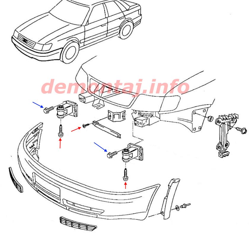 Схема крепления переднего бампера Audi A6/S6 I C4 (1994–1997) 