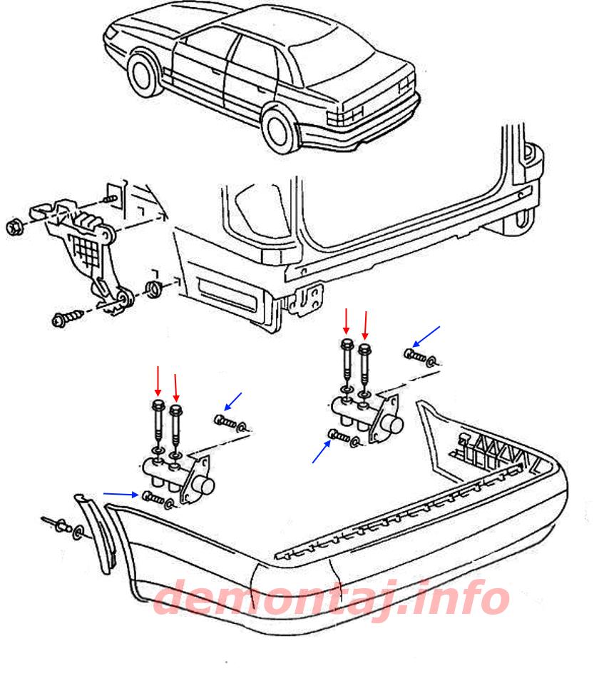Схема крепления заднего бампера Audi A6/S6 I C4 (1994–1997) 
