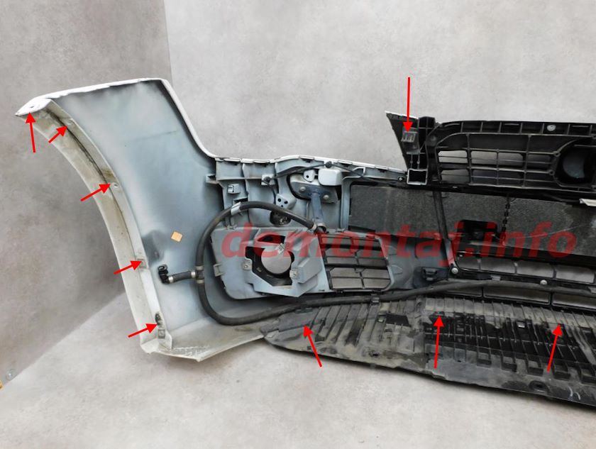 Места крепления переднего бампера Audi A7 1 (2010–2018) 