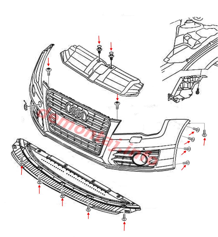 Схема крепления переднего бампера Audi A7 1 (2010–2018) 