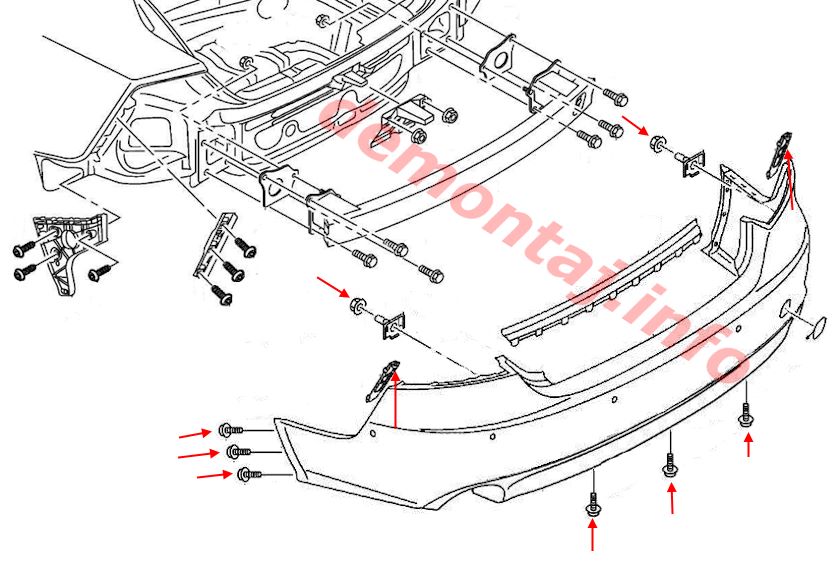 Схема крепления заднего бампера Audi A7 1 (2010–2018) 