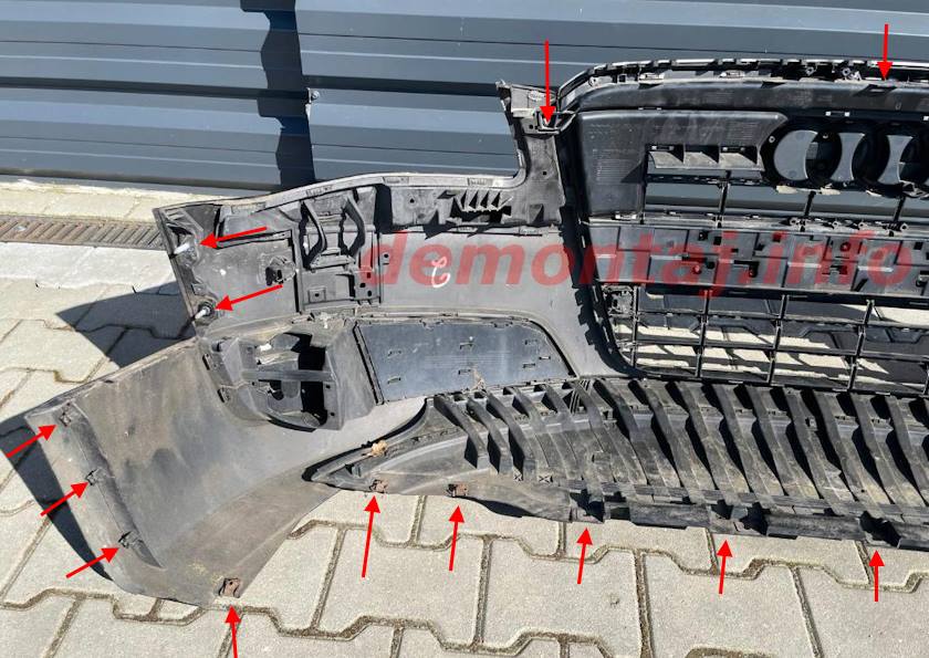 Места крепления переднего бампера Audi A8 D4 (2010–2017) 