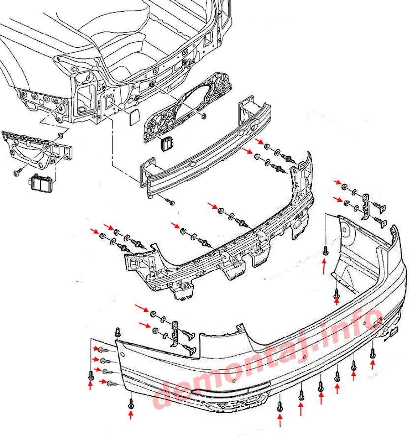 Схема крепления заднего бампера Audi A8/S8 IV D5 (4N) (2017–2024) 