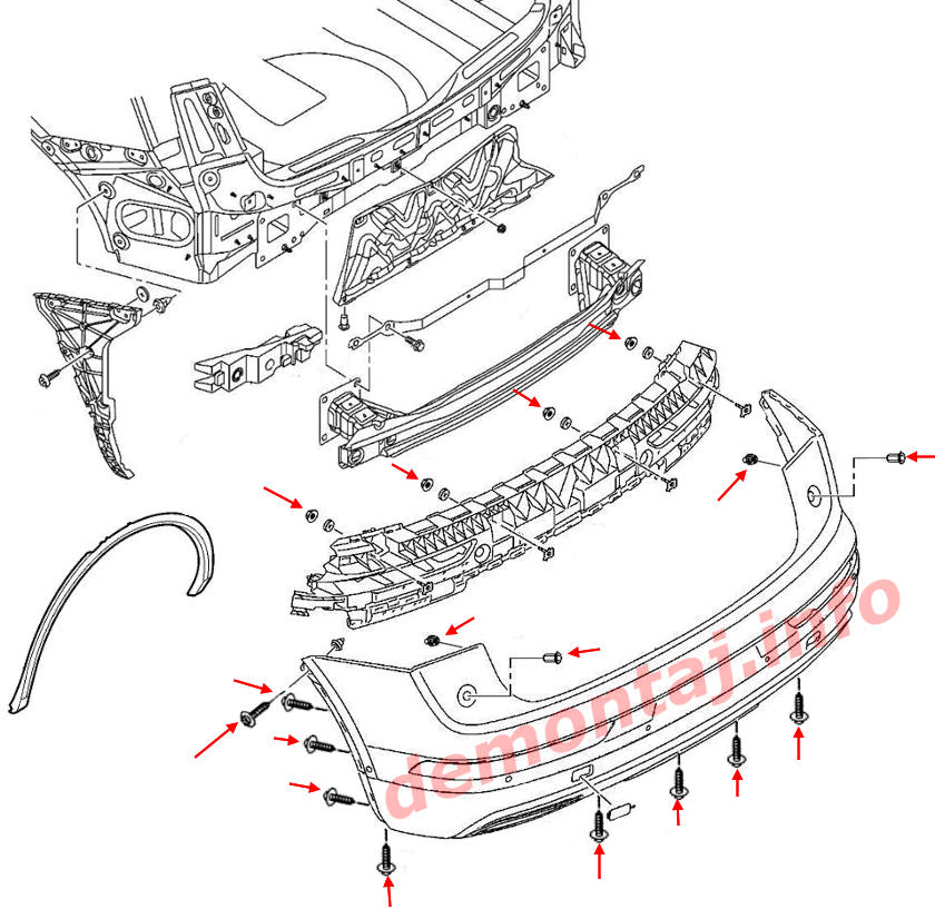 Схема крепления заднего бампера Audi Q5 II FY 80A (2017-2024) 