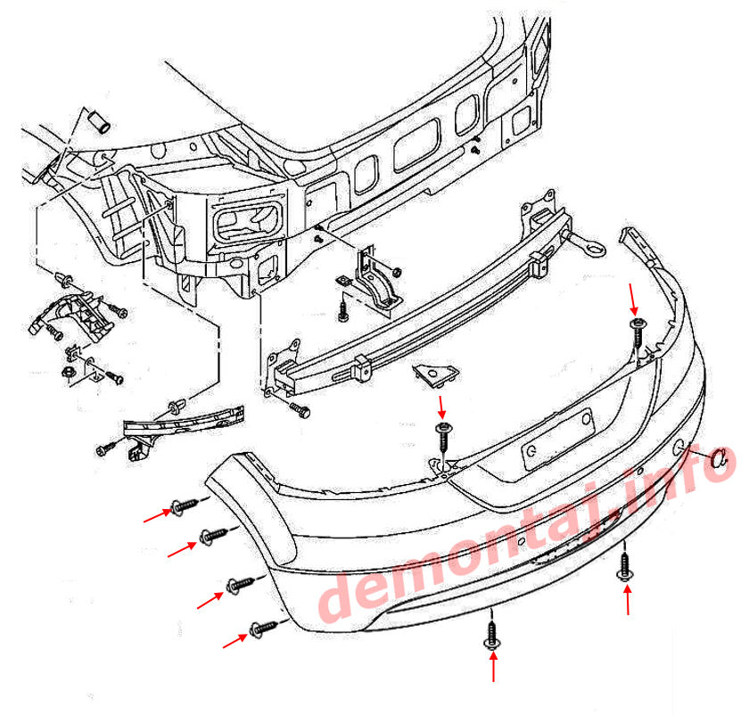 Схема крепления заднего бампера Audi TT II 8J (2006-2014) 