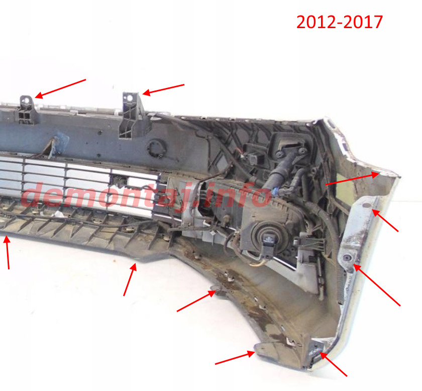 Места крепления переднего бампера Volkswagen CC (Passat СС) 2012-2017