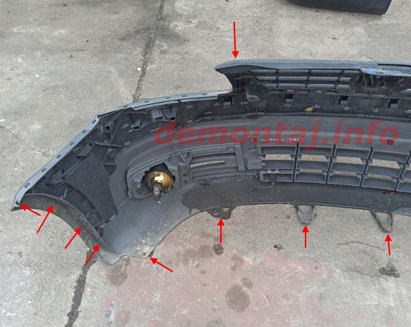Места крепления переднего бампера VW Caddy III (2004–2021) 