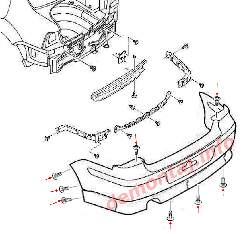Схема крепления заднего бампера Volkswagen Jetta 4 (1999-2004) 