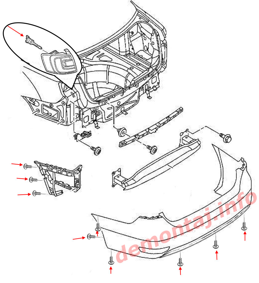 Схема крепления заднего бампера Volkswagen Jetta 6 (2010-2018) 