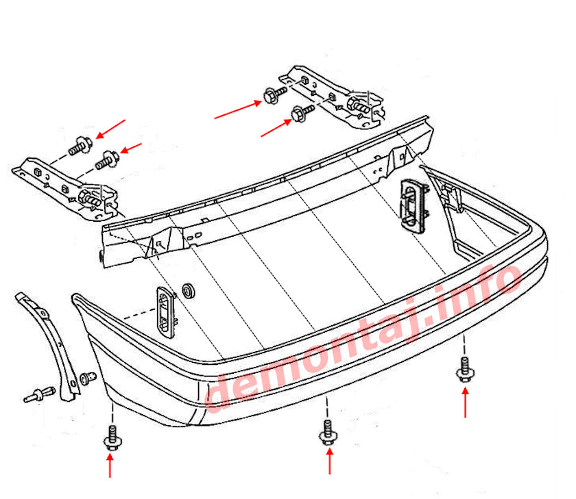 Схема крепления заднего бампера VW Passat B3 (1988–1993) 