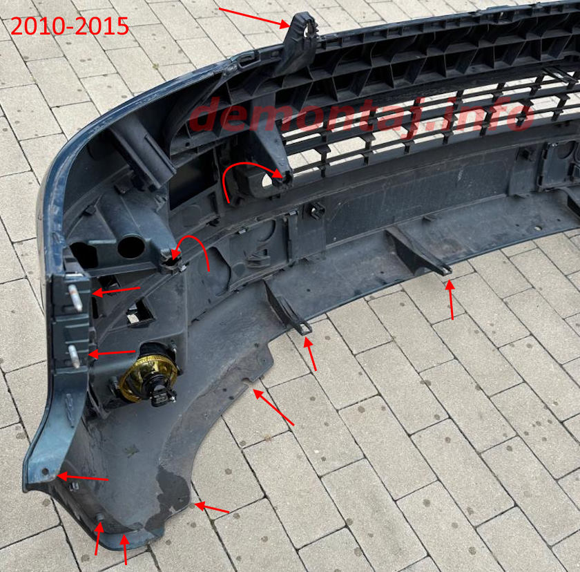 Места крепления переднего бампера Volkswagen T5 Caravelle, Multivan, Transporter (2010-2015)