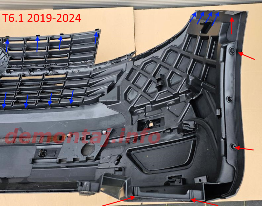 Места крепления переднего бампера Volkswagen T6.1 2019-2024 