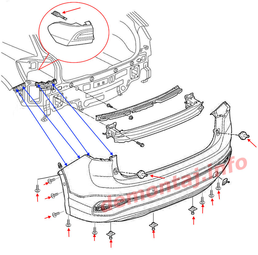 Схема крепления заднего бампера VW Taigo (Nivus) 2020+ 