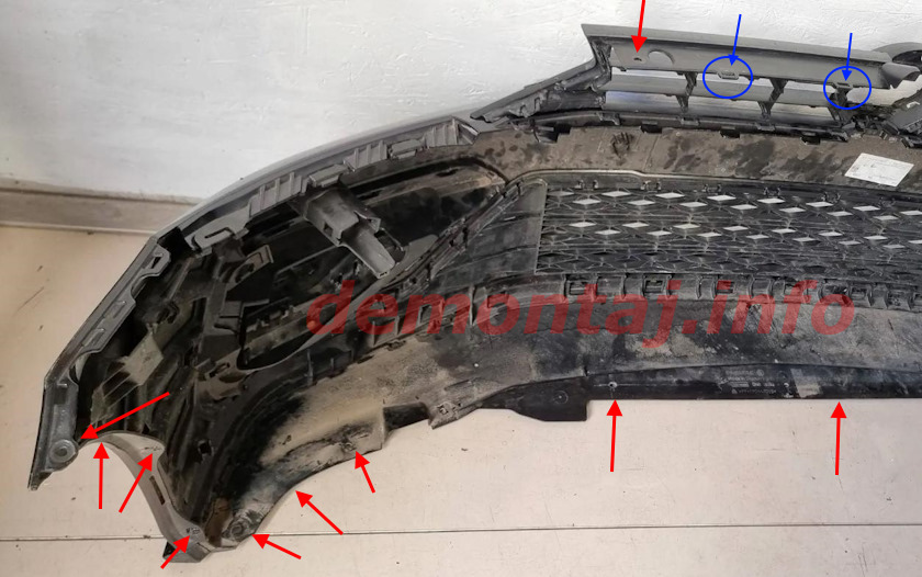 Места крепления переднего бампера VW Touran 2 2015-2024 