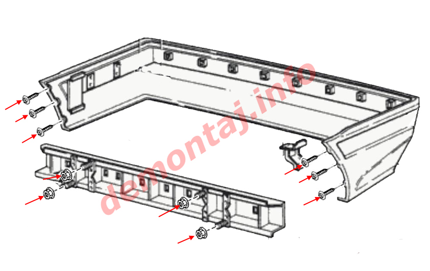 Схема крепления заднего бампера Volvo 440/460 1988-1996 