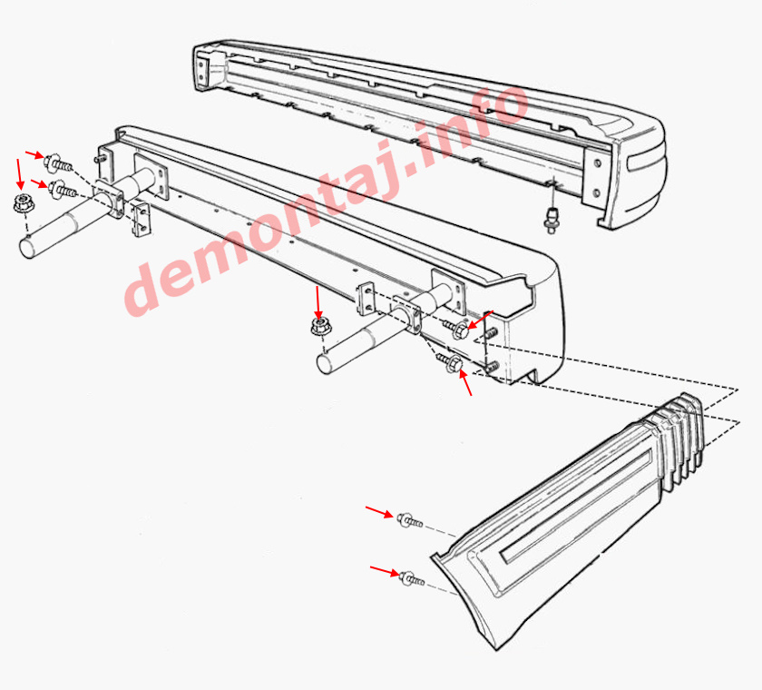 Схема крепления заднего бампера Volvo 740/760/780 1982-1992 