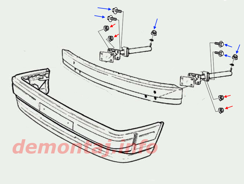 Схема крепления переднего бампера Volvo 940/960 1990-1998 