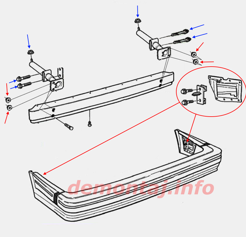 Схема крепления заднего бампера Volvo 940/960 1990-1998 