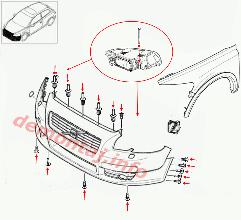 Схема крепления переднего бампера Volvo C30 2006-2013 