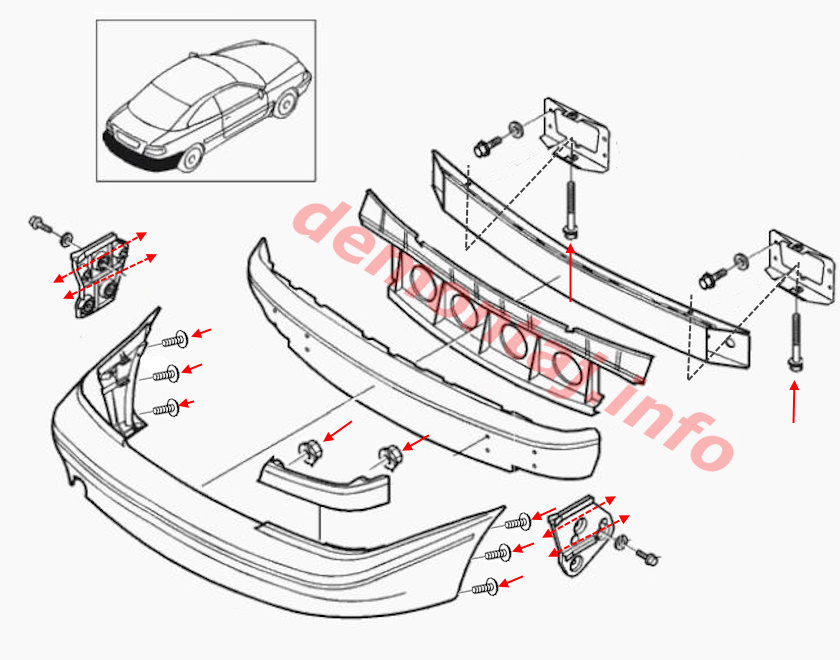 Схема крепления заднего бампера Volvo C70 I 1996–2005 