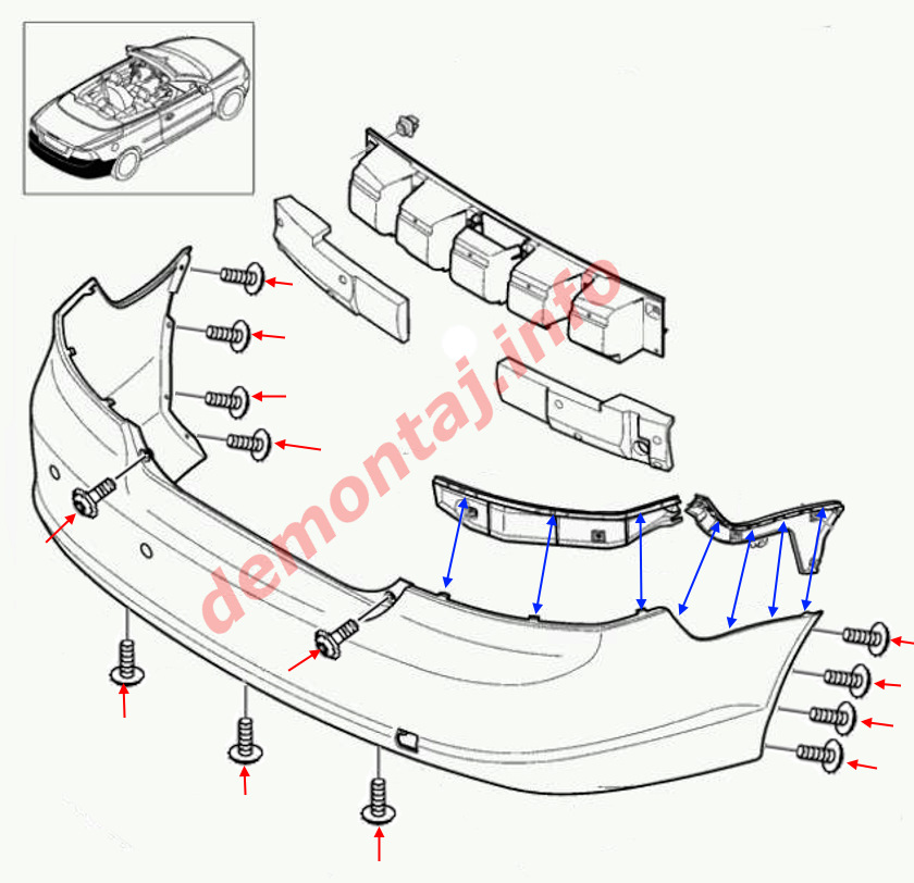 Схема крепления заднего бампера Volvo C70 II 2006–2013 