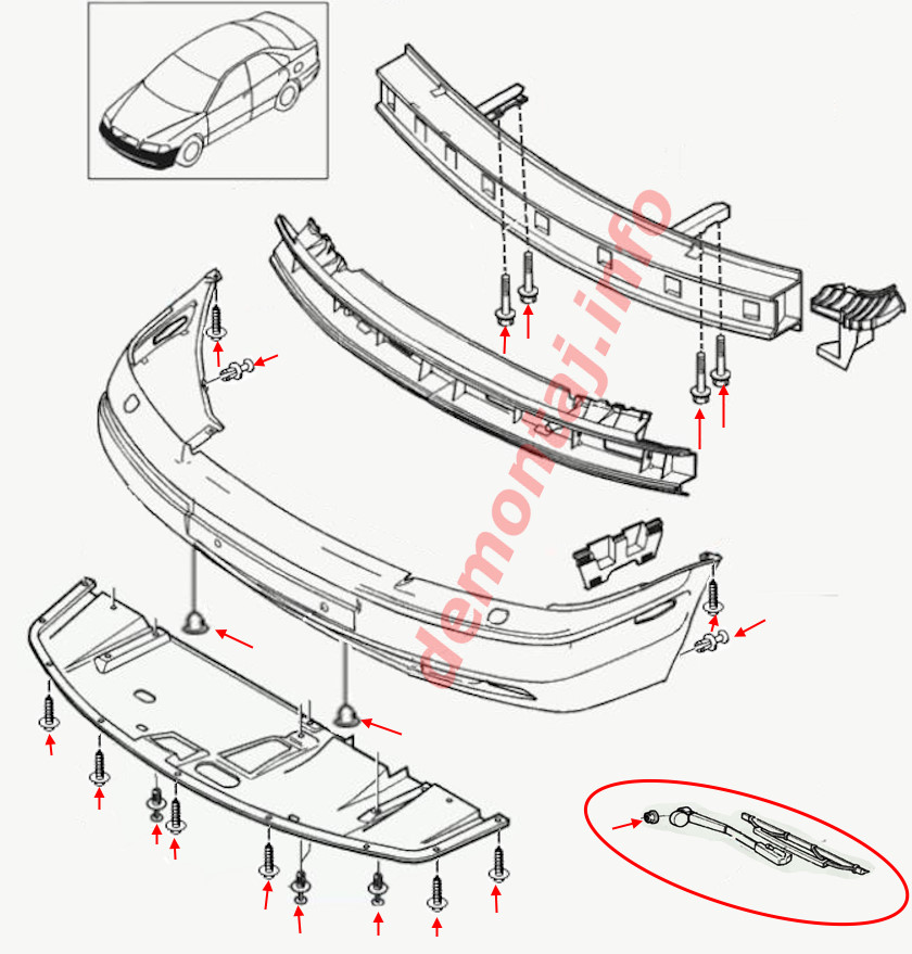 Схема крепления переднего бампера S40 (V40) I 1995–2004 