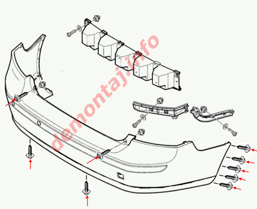 Схема крепления заднего бампера Volvo S40 (V50) II 2003–2012 