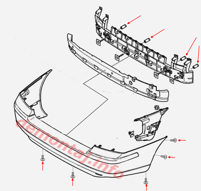 Схема крепления заднего бампера Volvo S60 (V70/XC70)  2000–2009 