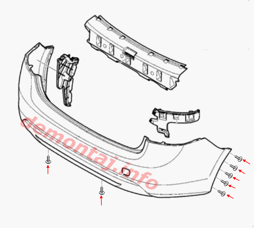 Схема крепления заднего бампера Volvo S60 II /V60 I 2010–2018 