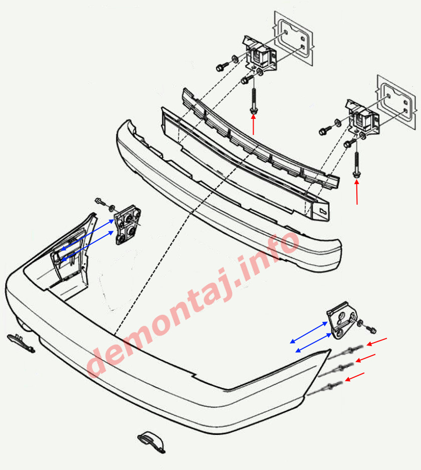 Схема крепления заднего бампера Volvo S70 (V70) 1997-2000 