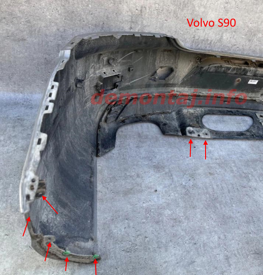 Места крепления заднего бампера Volvo S90 II  2016-2024 