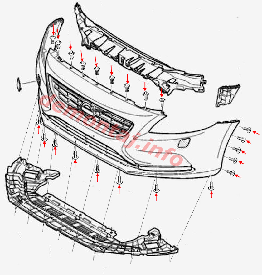 Схема крепления переднего бампера Volvo V40 II 2012-2019 