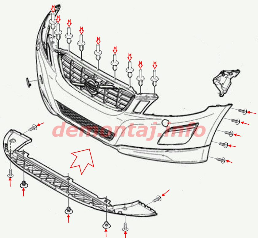 Схема крепления переднего бампера Volvo XC60 I 2009-2017 
