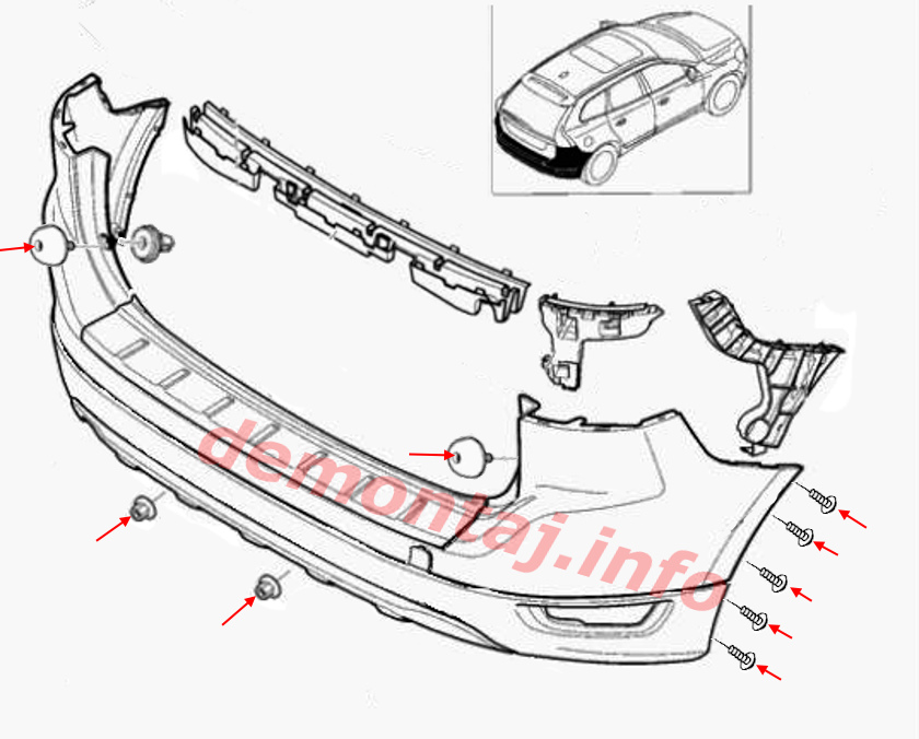 Схема крепления заднего бампера Volvo XC60 I 2009-2017 