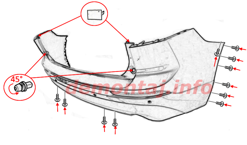 Схема крепления заднего бампера Volvo XC60 II 2017-2024 