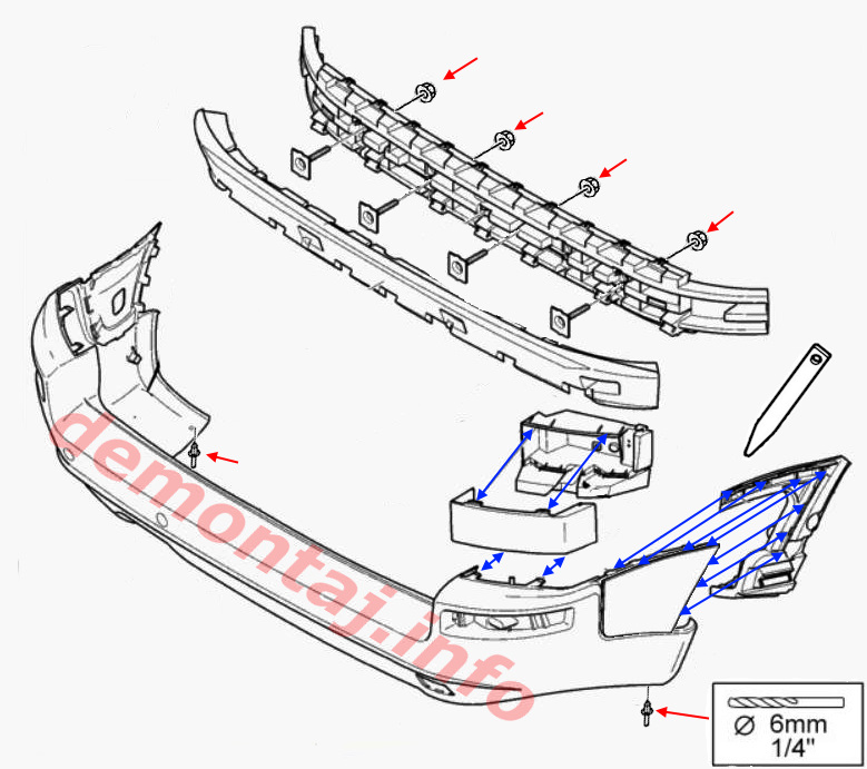 Схема крепления заднего бампера Volvo XC90 I 2002-2014 
